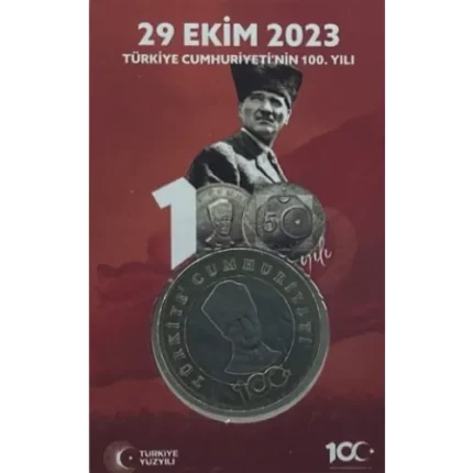 2023 REPUBLIC 100TH ANNIVERSARY COMMEMORATIVE COIN 5 TL UNC FOLDER
